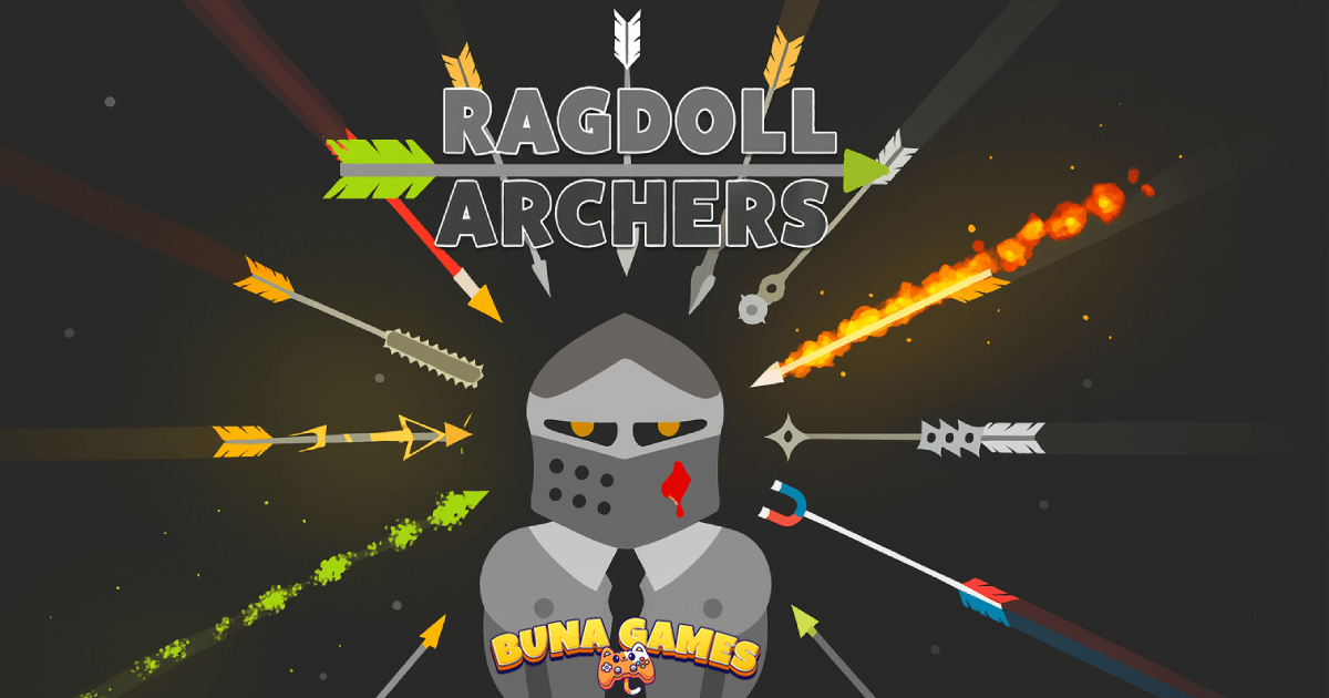 Ragdoll Archers game character with arrows flying – play on bunagames