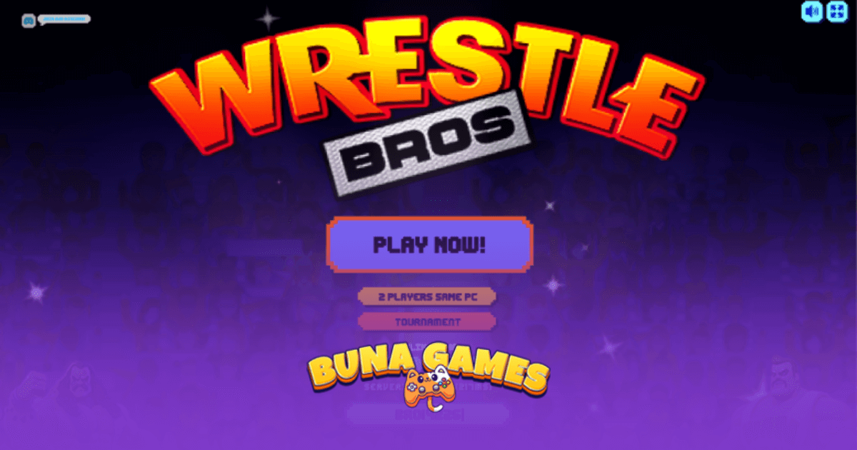 Wrestle Bros game cover with cartoon wrestlers in the ring