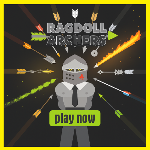 Ragdoll Archers game cover with knight and flying arrows
