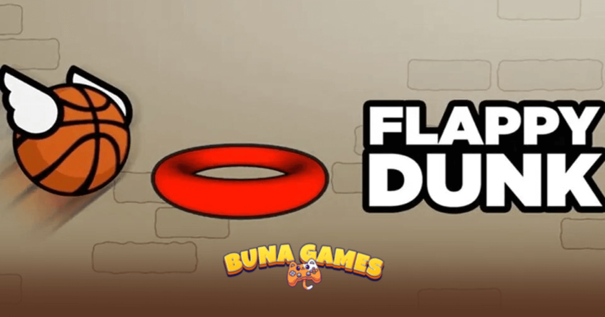 Winged basketball flying through hoops in Flappy Dunk casual game