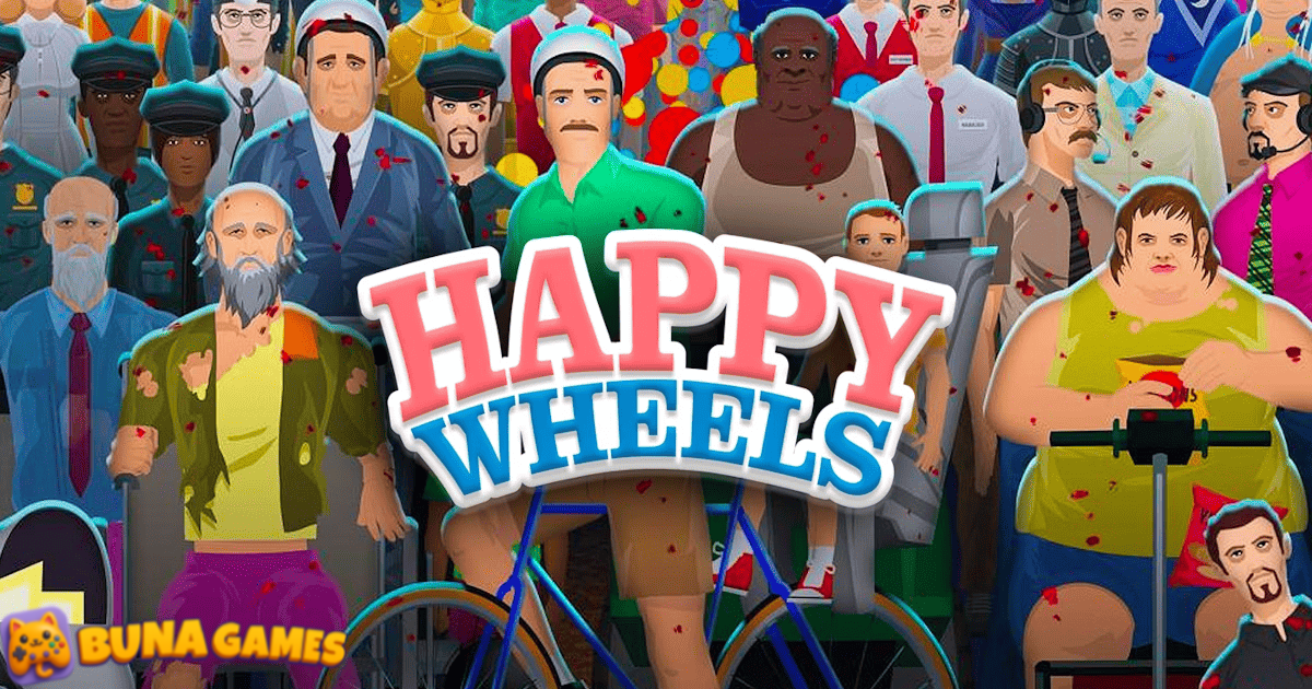 happy wheels game screenshot showing funny ragdoll characters racing through obstacle courses online on BunaGames