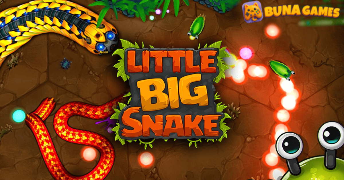 Colorful Little Big Snake gameplay screenshot showing the snake growing while collecting nectar in the arena