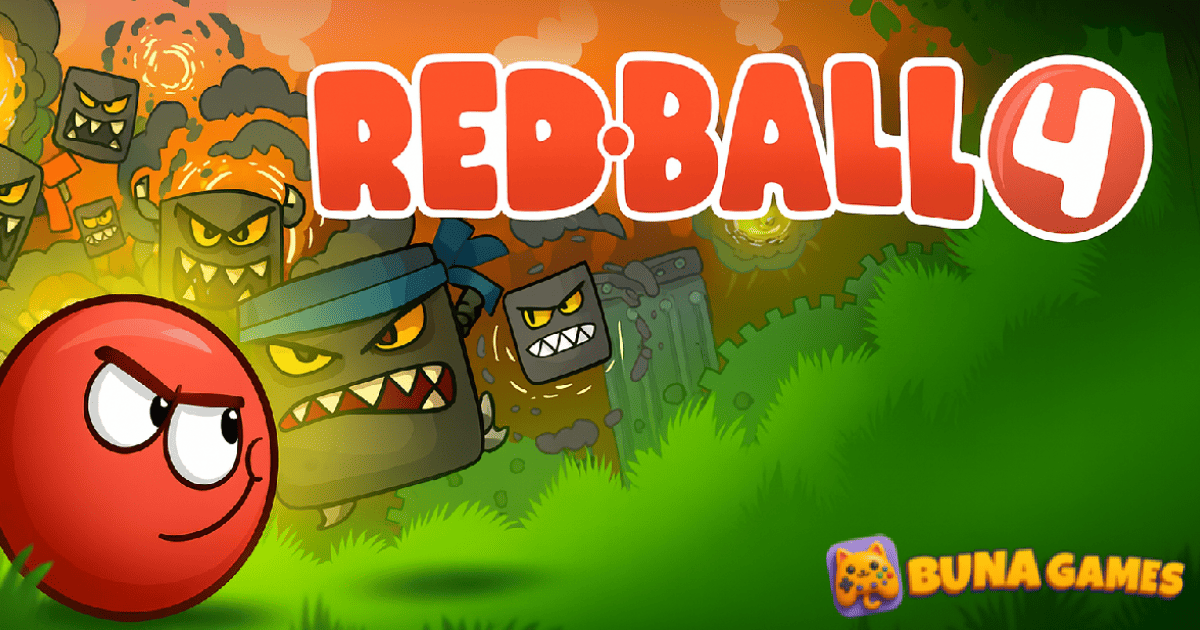 Red Ball 4 red hero rolling across platforms while collecting stars and avoiding cube enemies