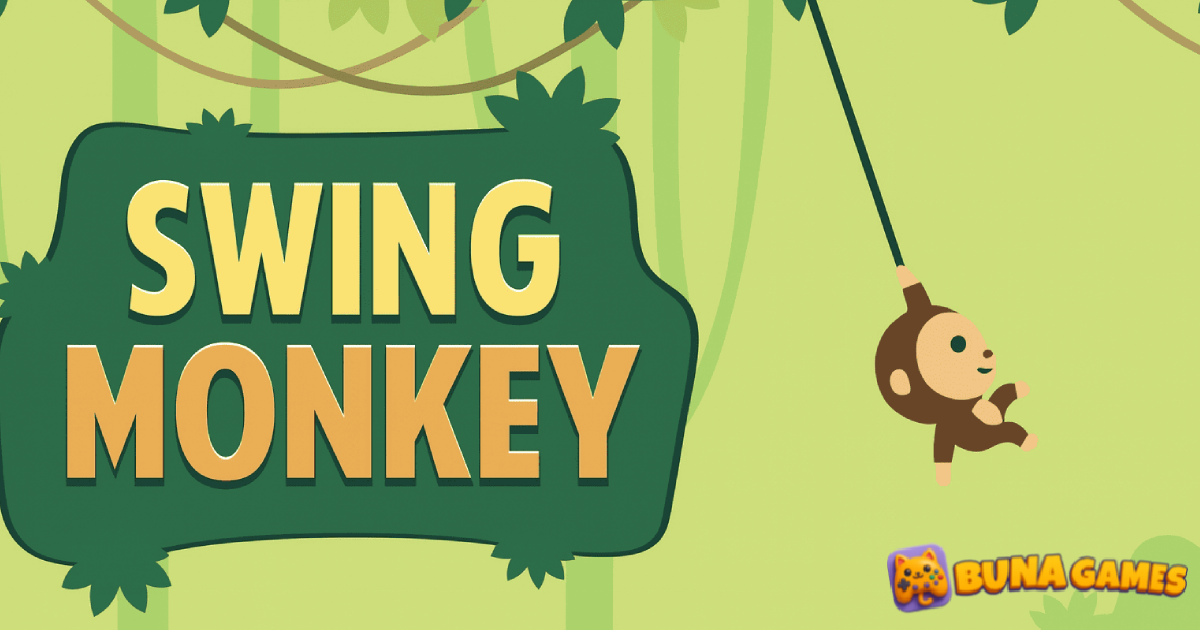 Swing Monkey game cover – happy monkey swinging through colorful jungle