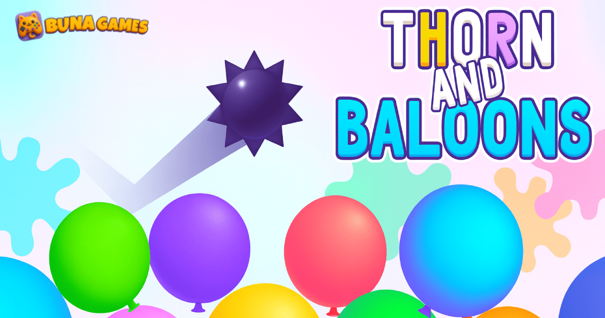 Thorn and Balloons game icon showing a thorn ball popping colorful balloons in a bright sky background