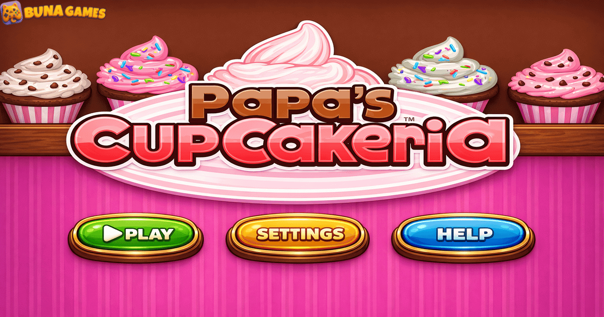 Papa’s Cupcakeria game interface showing colorful cupcakes and bakery decorating gameplay